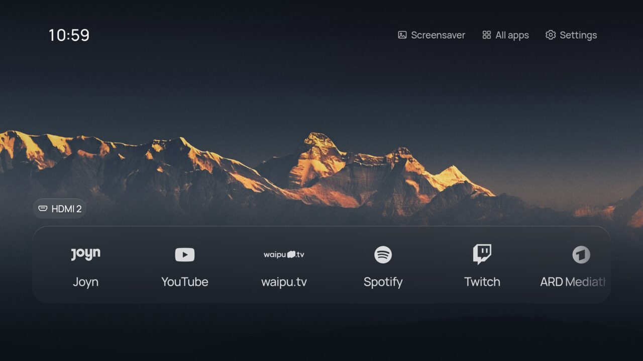 Home with an HDMI 2 tile in its own row above the app dock